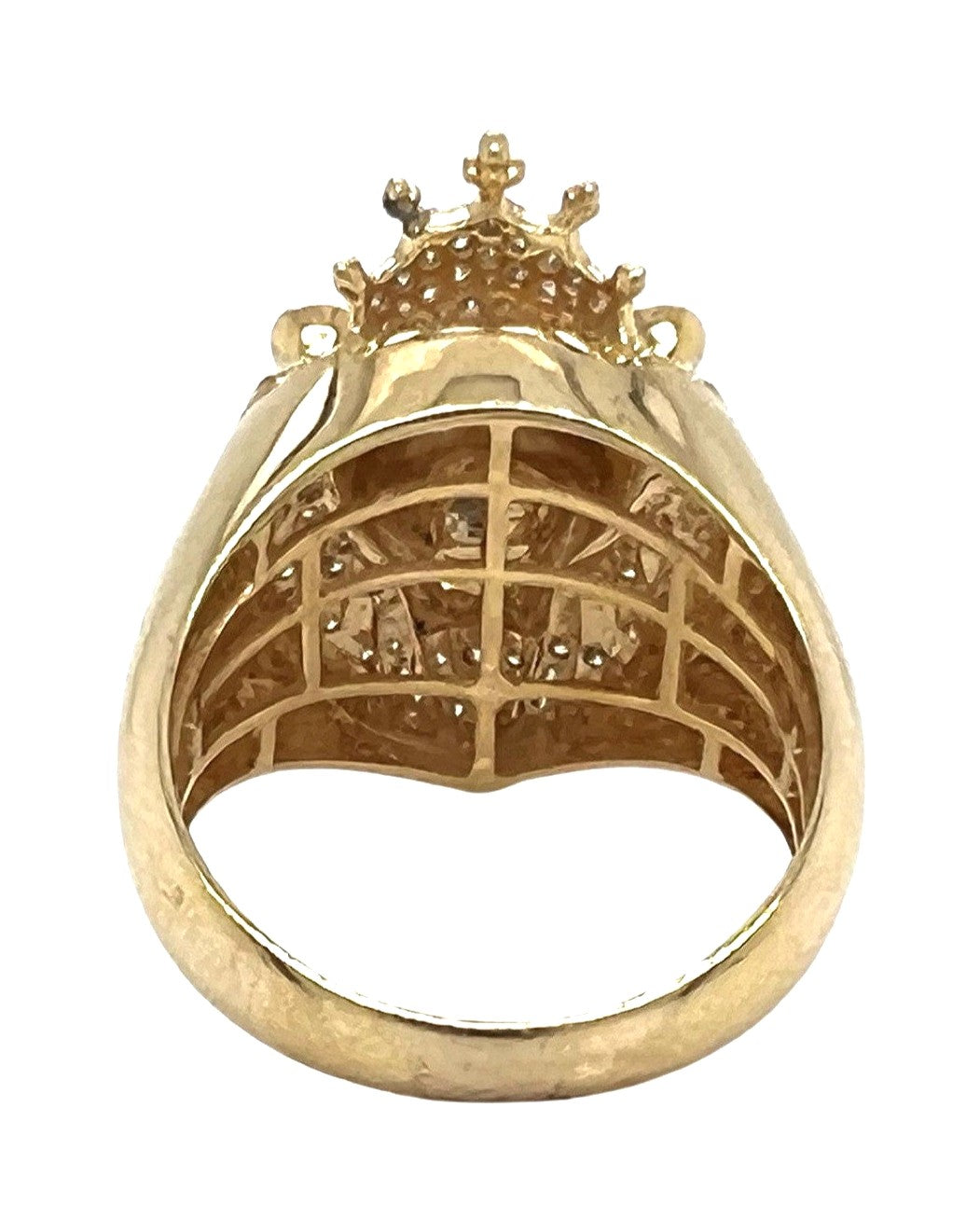 Mens 14K Yellow Gold 25MM King Lion Head Diamond Ring 0.65 CT