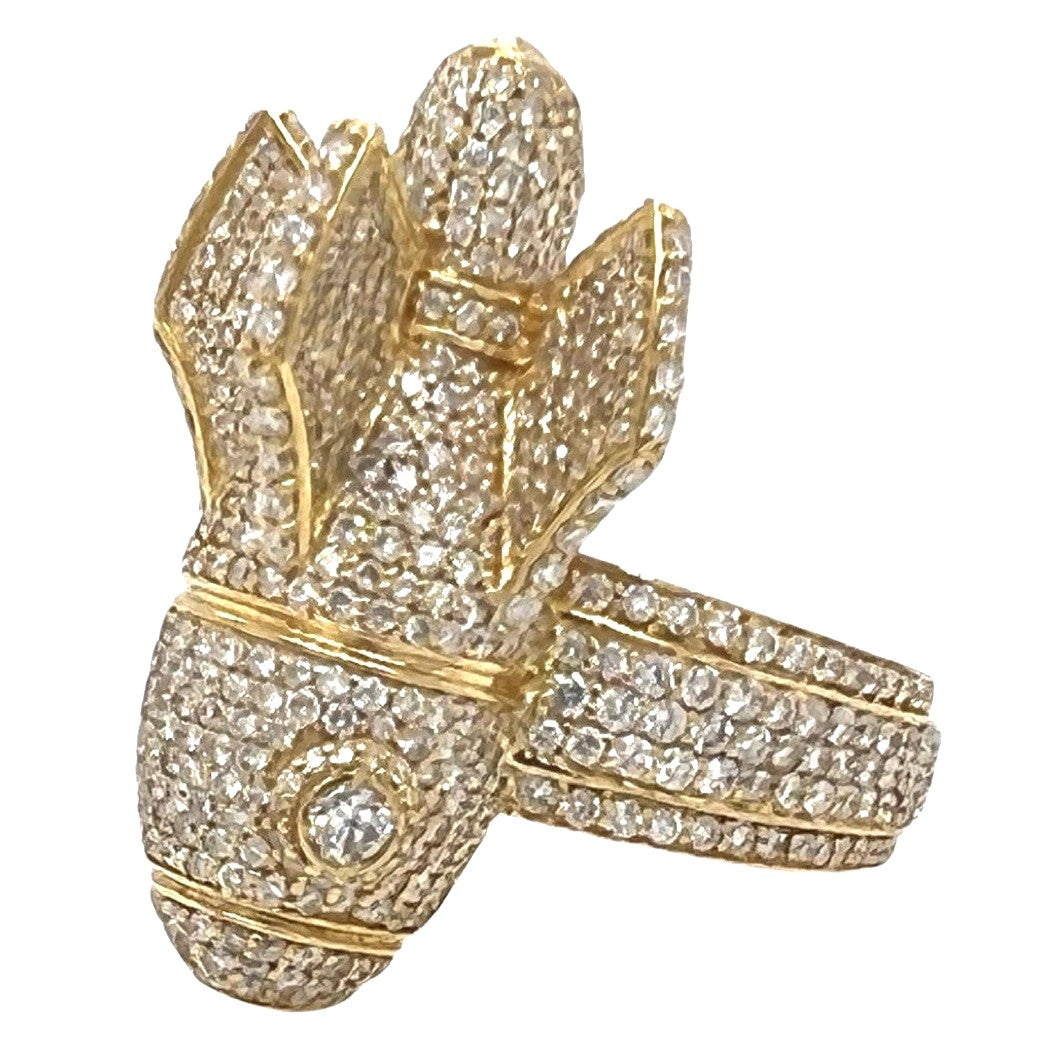 Mens 14K Yellow Gold 29MM 3D Rocket VS Diamond Ring 2.85 CT