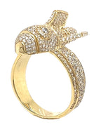 Mens 14K Yellow Gold 29MM 3D Rocket VS Diamond Ring 2.85 CT