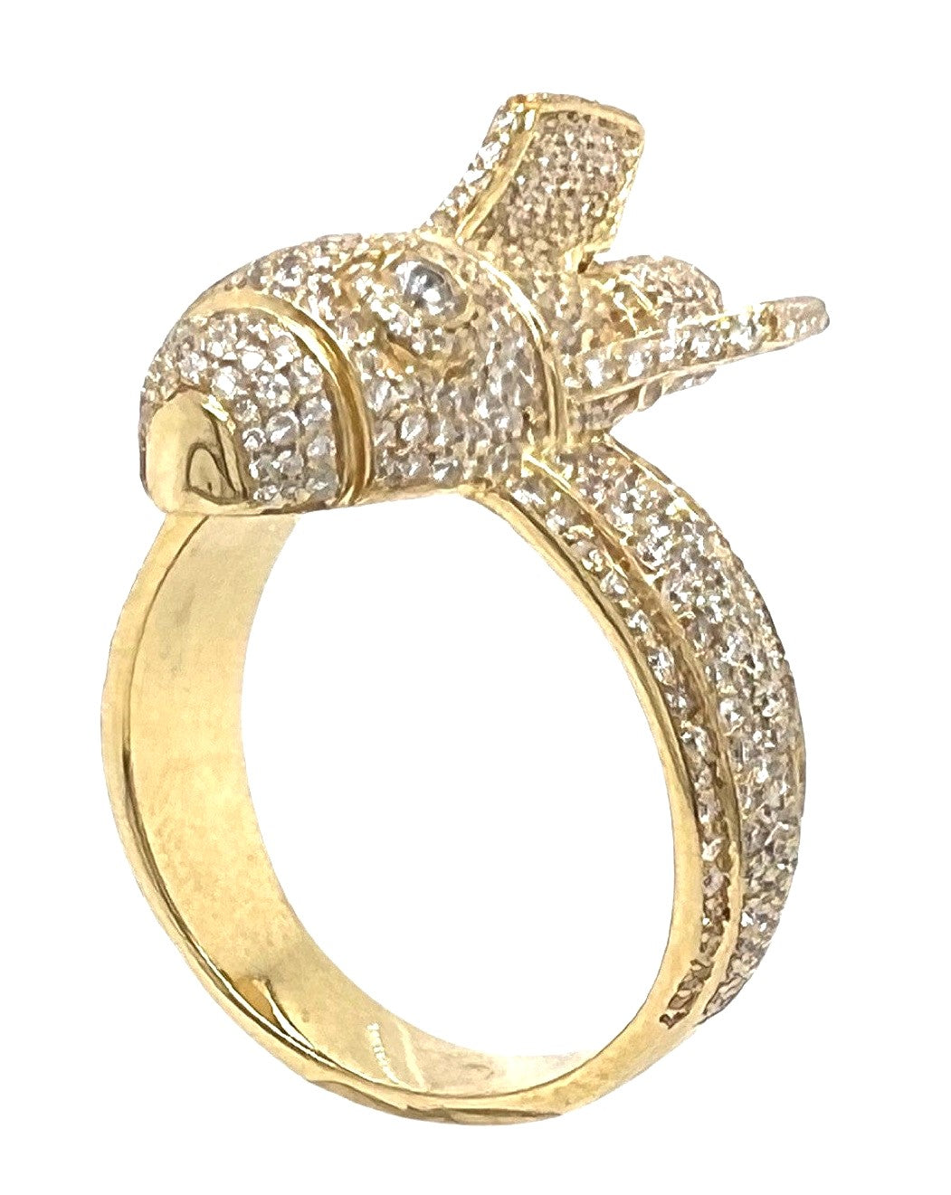 Mens 14K Yellow Gold 29MM 3D Rocket VS Diamond Ring 2.85 CT