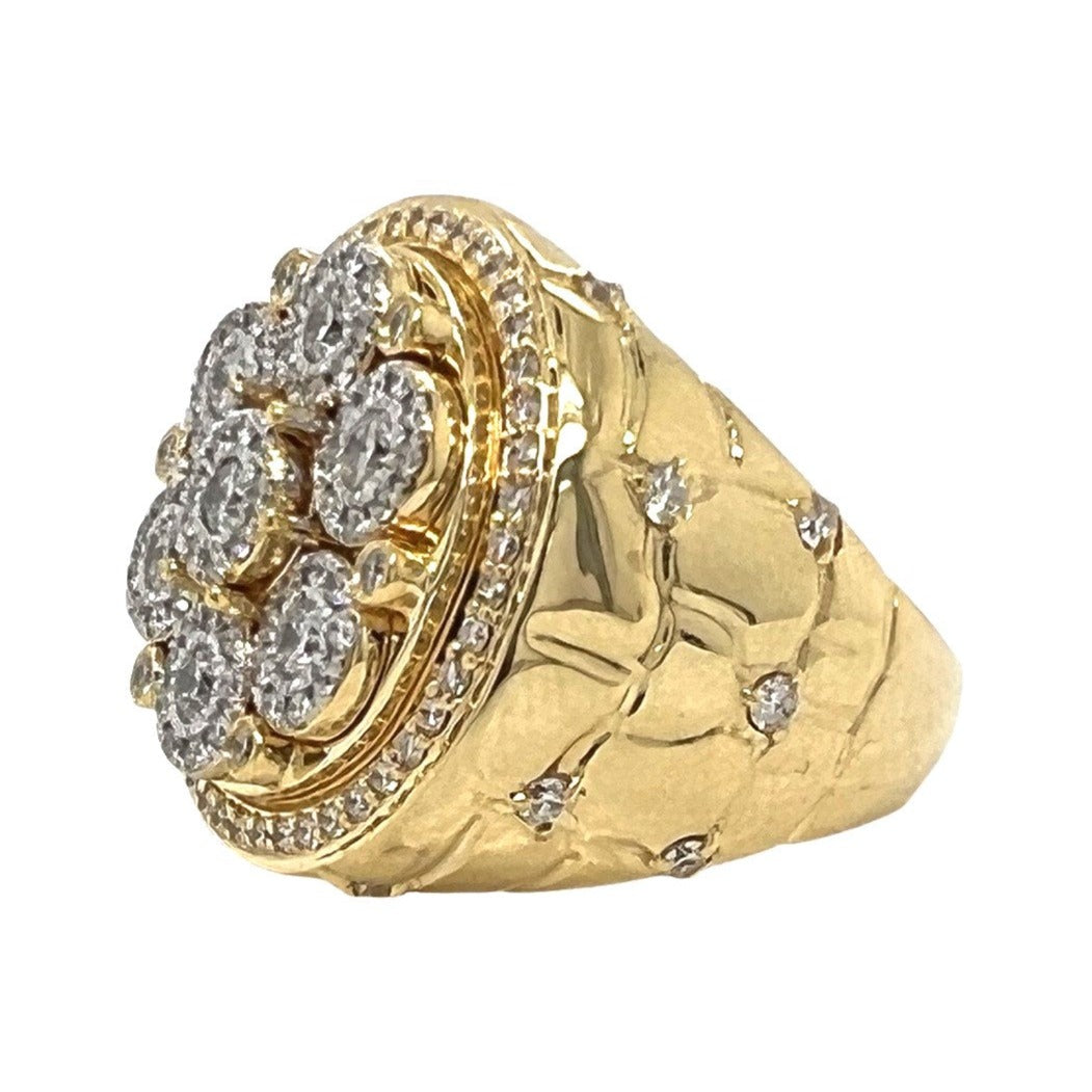 Mens 14K Yellow Gold 24MM 3D Cluster Nugget VS Diamond Ring 2.0 CT