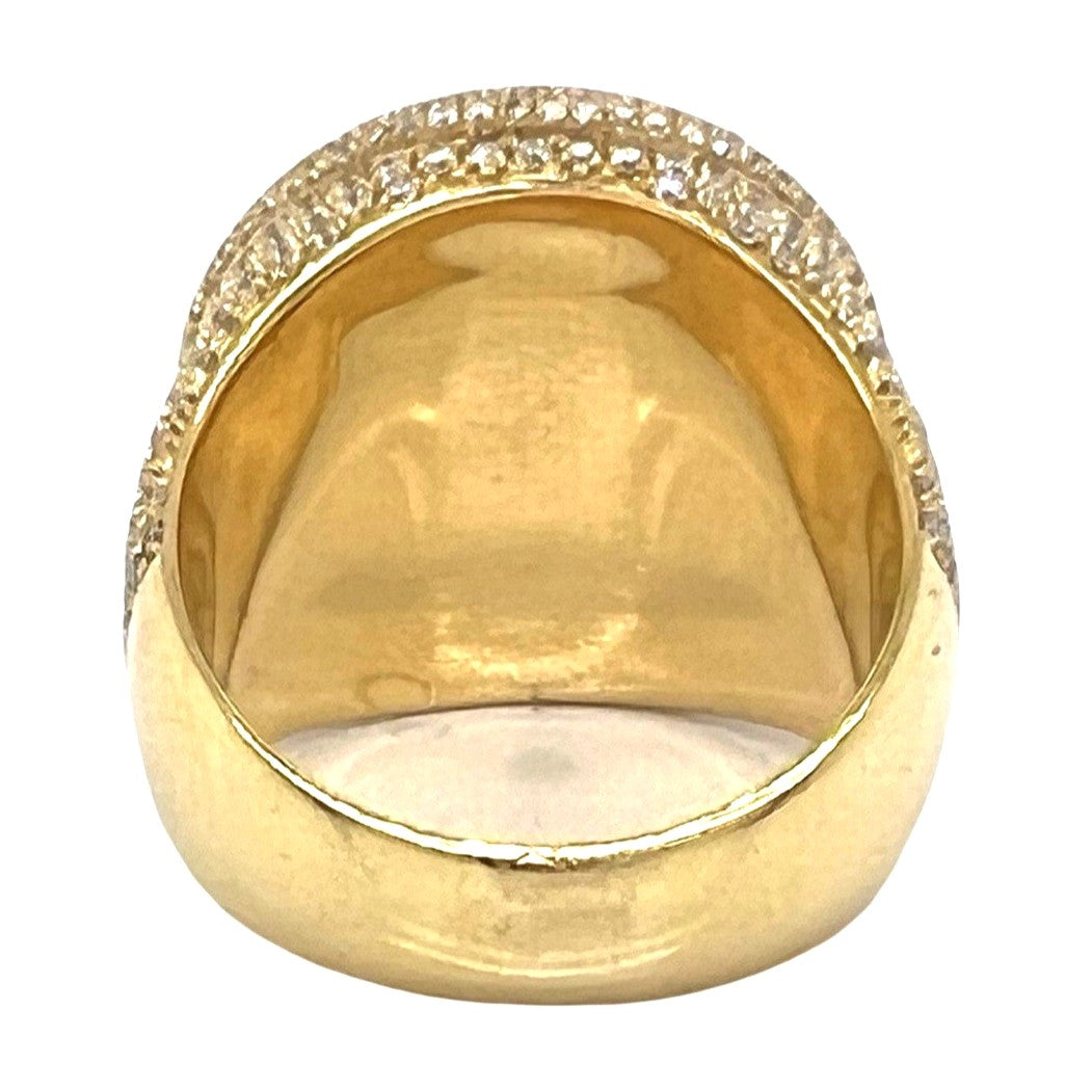 Mens 14K Yellow Gold 22MM Round 3D Baguette VS Diamond Ring 4.5 CT