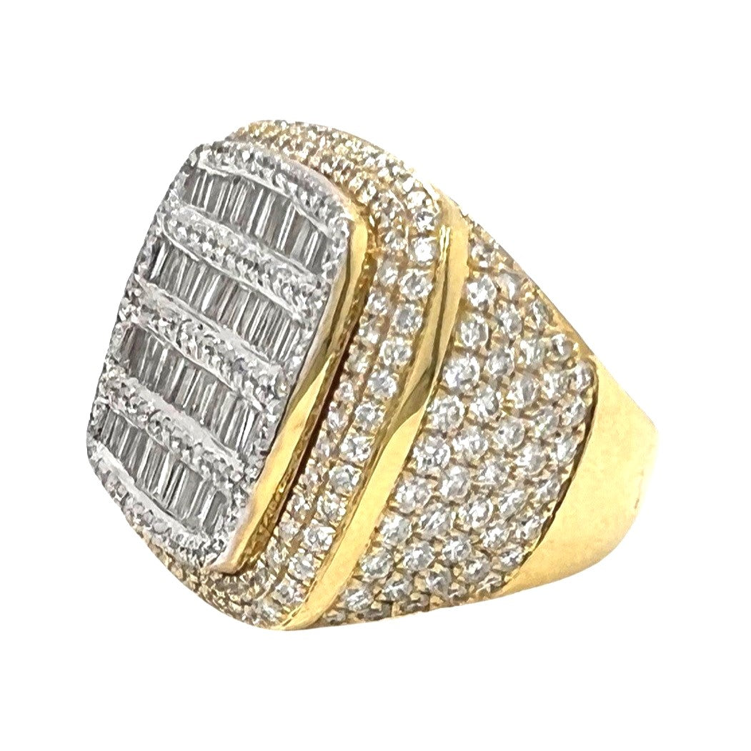 Mens 14K Yellow Gold 24MM 3D Championship Baguette VS Diamond Ring 6.15 CT