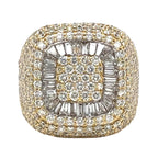 Mens 14K Yellow Gold 21.5MM 3D Square Baguette VS Diamond Ring 6.0 CT
