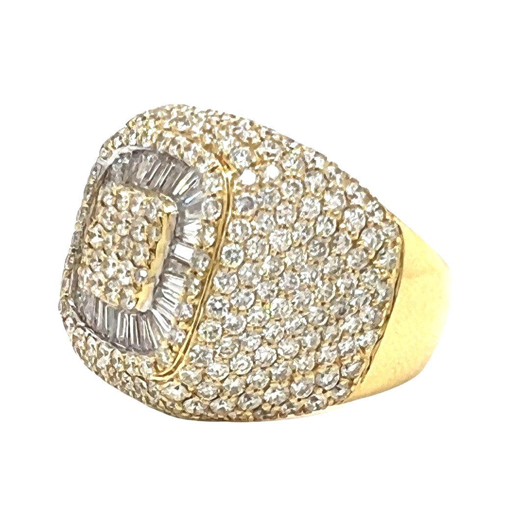 Mens 14K Yellow Gold 21.5MM 3D Square Baguette VS Diamond Ring 6.0 CT