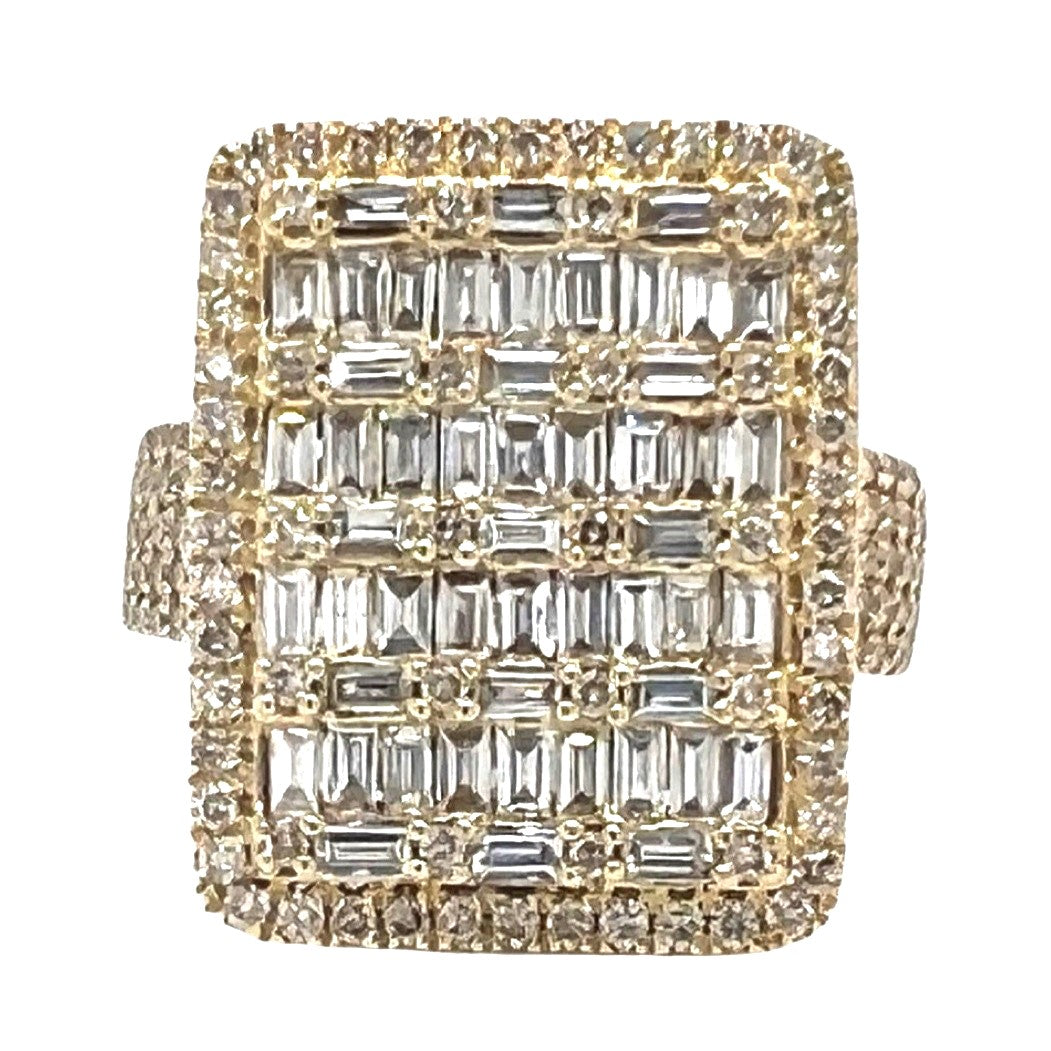 Mens 14K Yellow Gold 22.5MM Rectangular Baguette Diamond Ring 2.75 CT