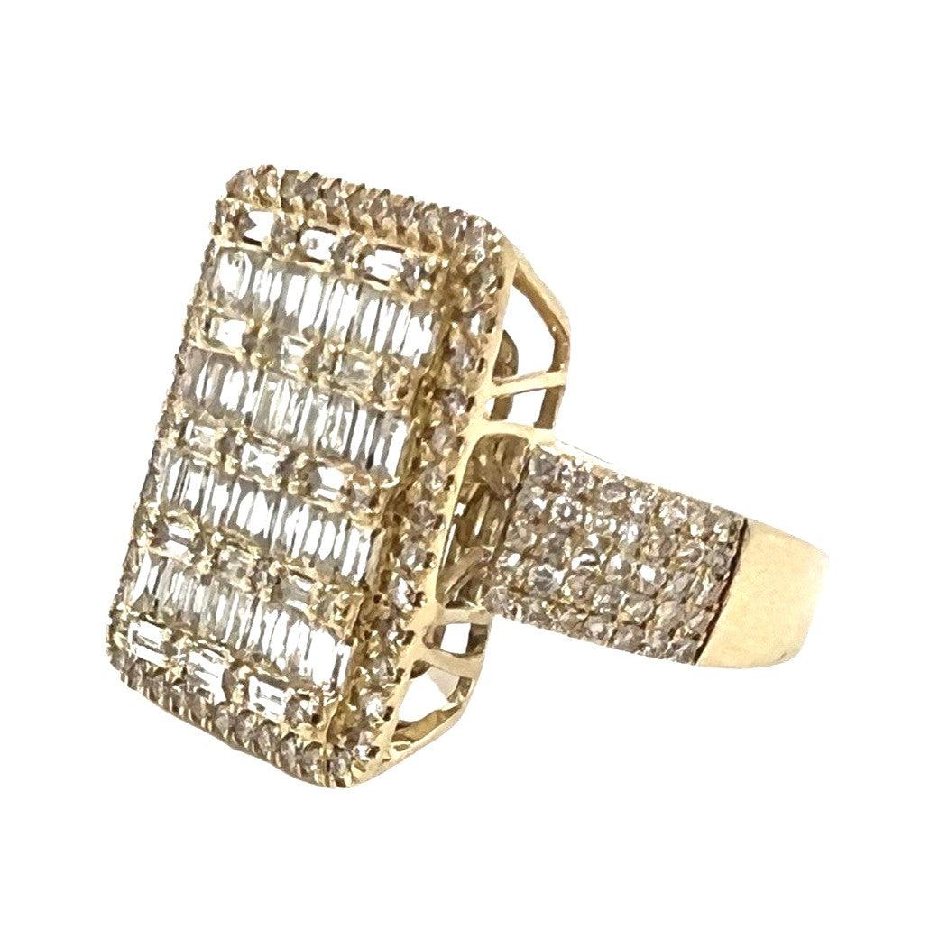 Mens 14K Yellow Gold 22.5MM Rectangular Baguette Diamond Ring 2.75 CT