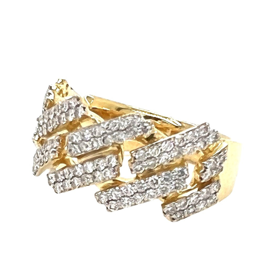 Mens 10K Yellow Gold 11.5MM Prong Miami Cuban VS Diamond Band Ring 1.3 CT