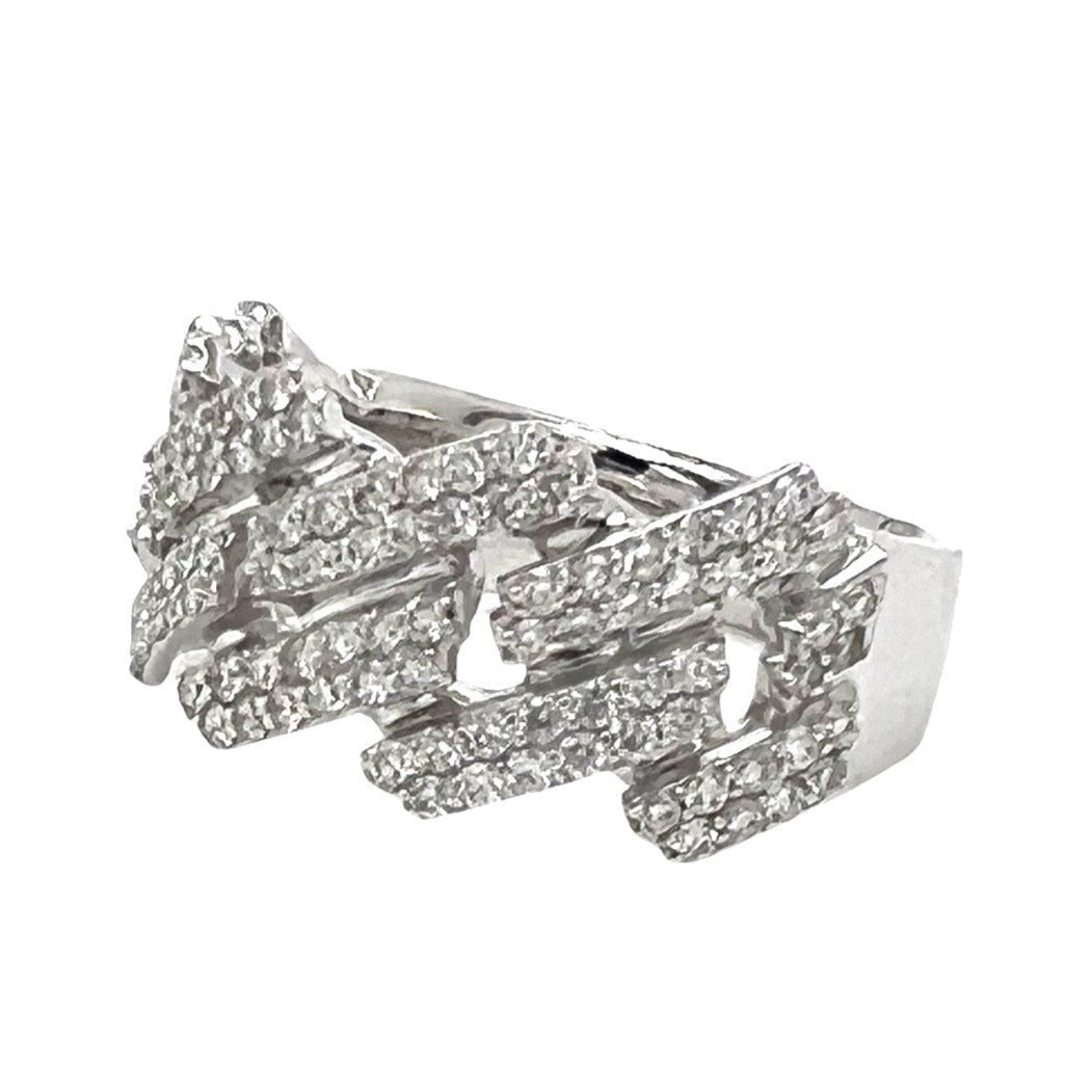 Mens 10K White Gold 11.5MM Prong Miami Cuban VS Diamond Band Ring 1.35 CT