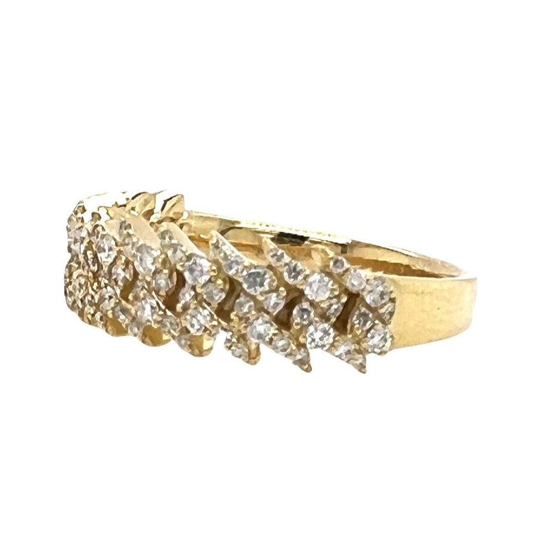 10K Yellow Gold 7MM Prong Miami Cuban Diamond Band Ring 0.75 CT