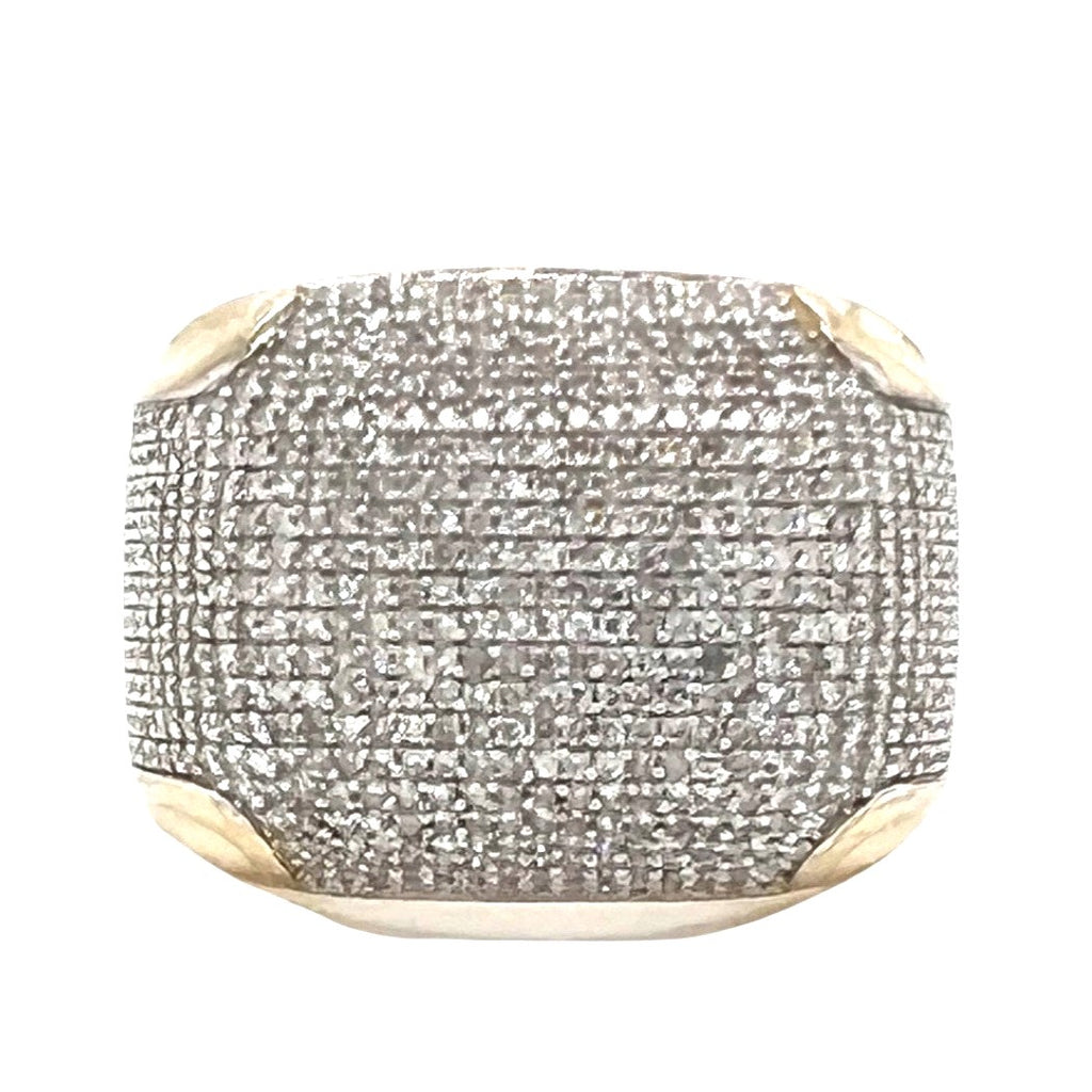 Mens 10K Yellow Gold 16.5MM Dome Pinky Pave Diamond Ring 1.75 CT