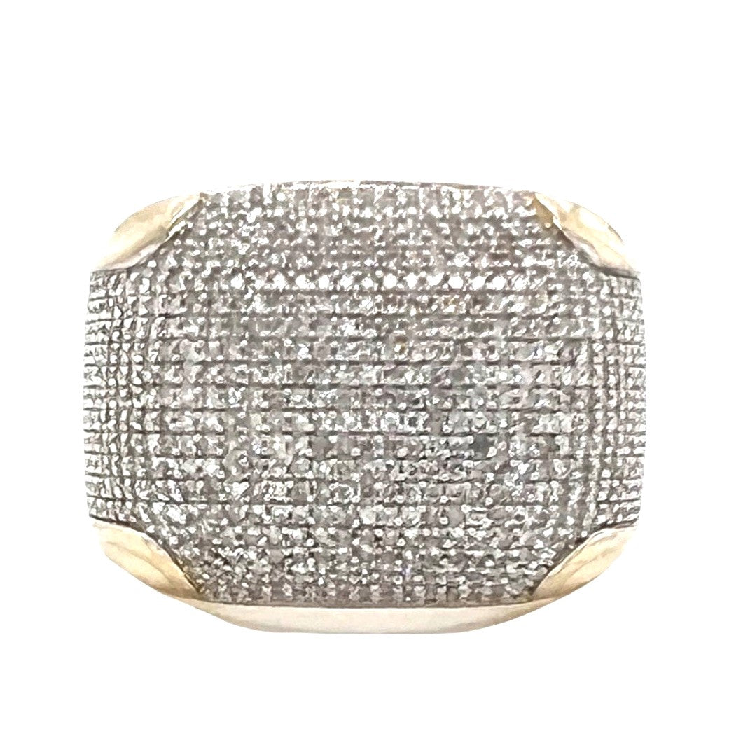 Mens 10K Yellow Gold 16.5MM Dome Pinky Pave Diamond Ring 1.75 CT