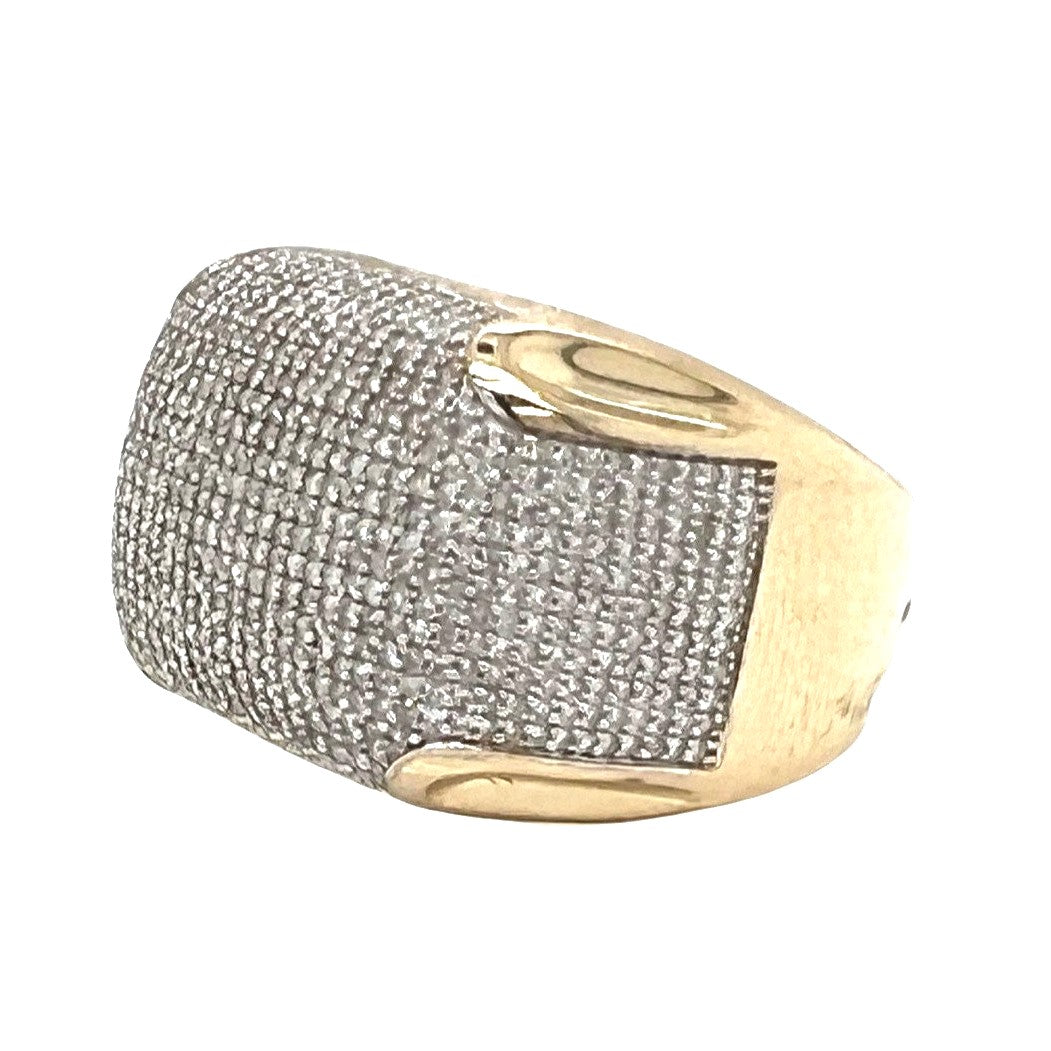 Mens 10K Yellow Gold 16.5MM Dome Pinky Pave Diamond Ring 1.75 CT