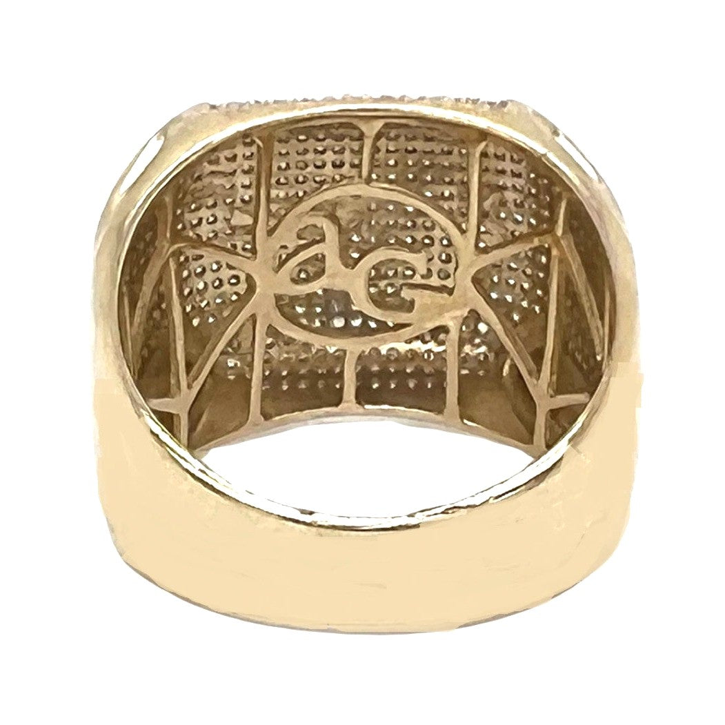Mens 10K Yellow Gold 16.5MM Dome Pinky Pave Diamond Ring 1.75 CT