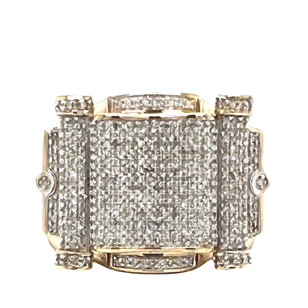 Mens 10K Yellow Gold 17.5MM Statement Pave Diamond Ring 1.0 CT