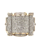 Mens 10K Yellow Gold 17.5MM Statement Pave Diamond Ring 1.0 CT