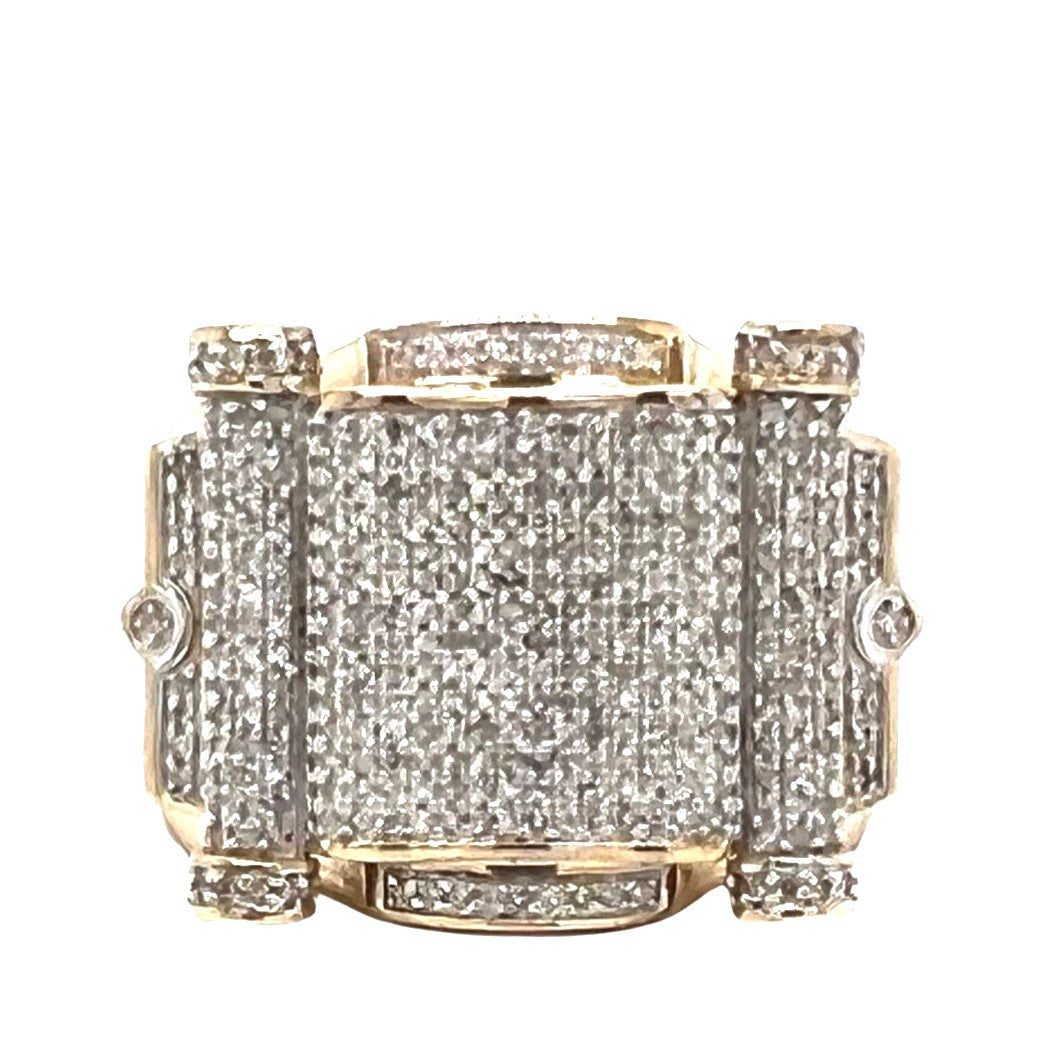 Mens 10K Yellow Gold 17.5MM Statement Pave Diamond Ring 1.0 CT