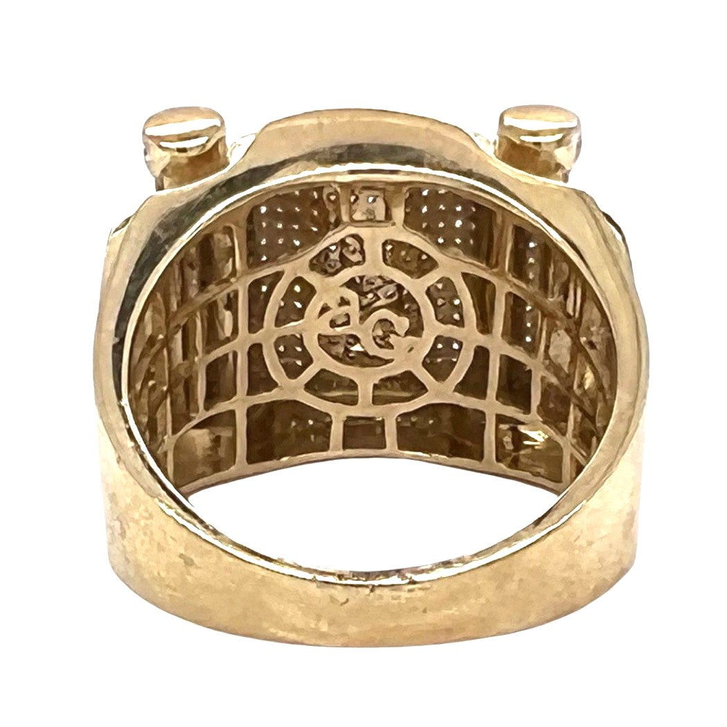 Mens 10K Yellow Gold 17.5MM Statement Pave Diamond Ring 1.0 CT