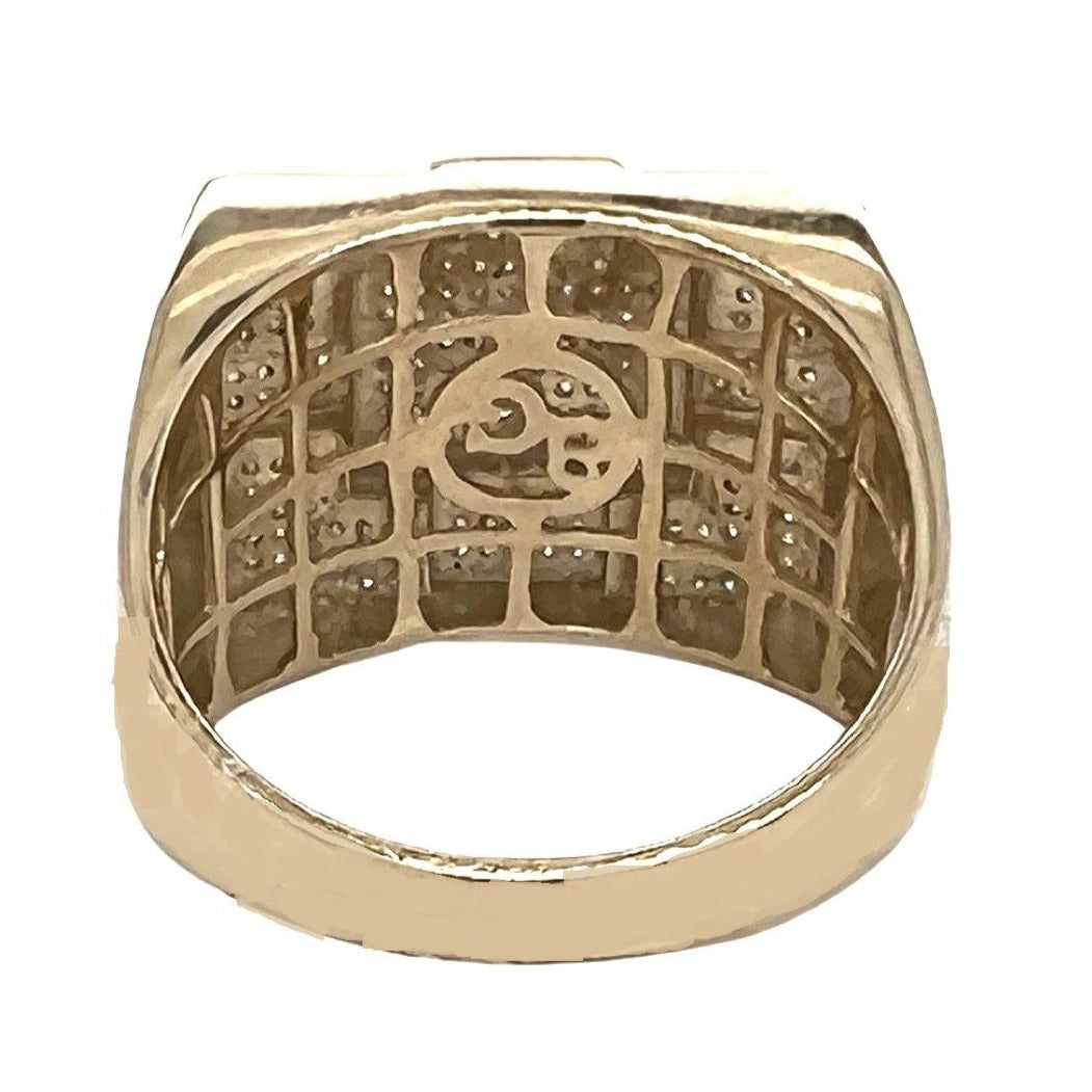 Mens 10K Yellow Gold 15MM Square Statement Pave Diamond Ring 0.50 CT