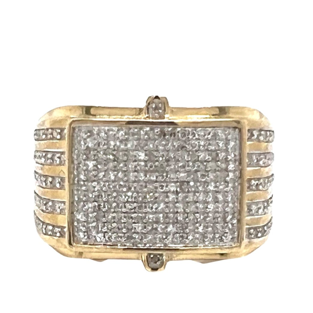 Mens 10K Yellow Gold 15.5MM 3D Statement Pave Diamond Ring 0.65 CT