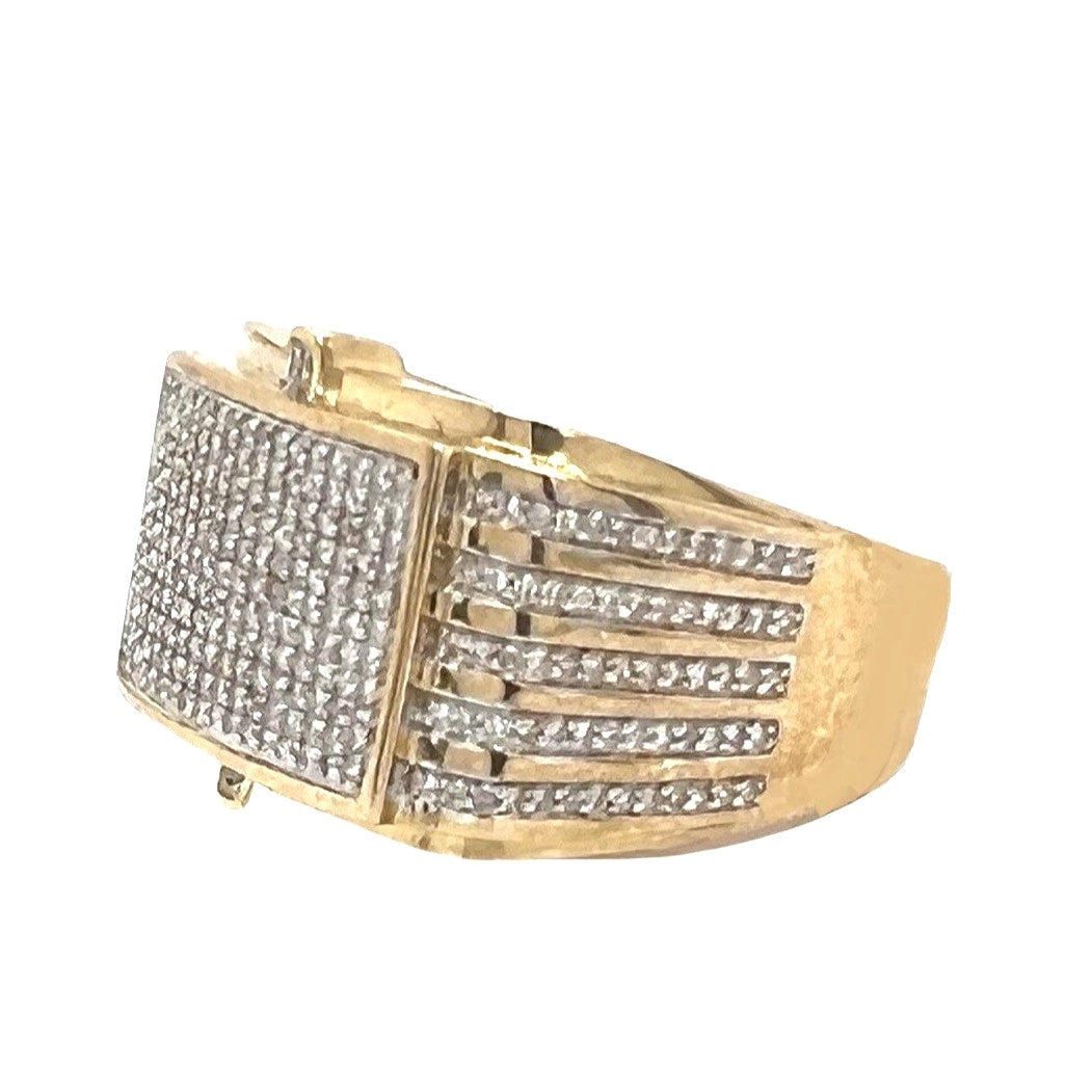 Mens 10K Yellow Gold 15.5MM 3D Statement Pave Diamond Ring 0.65 CT