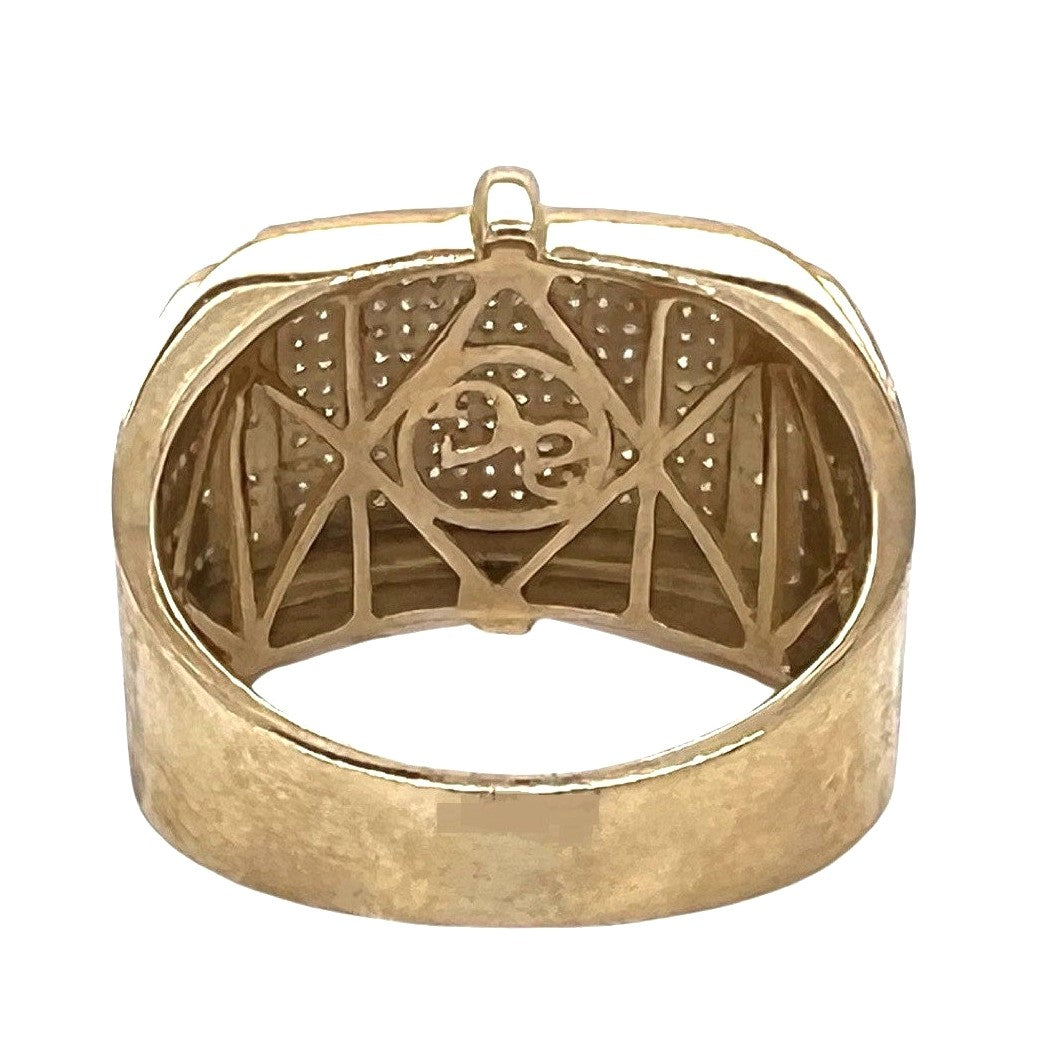Mens 10K Yellow Gold 15.5MM 3D Statement Pave Diamond Ring 0.65 CT