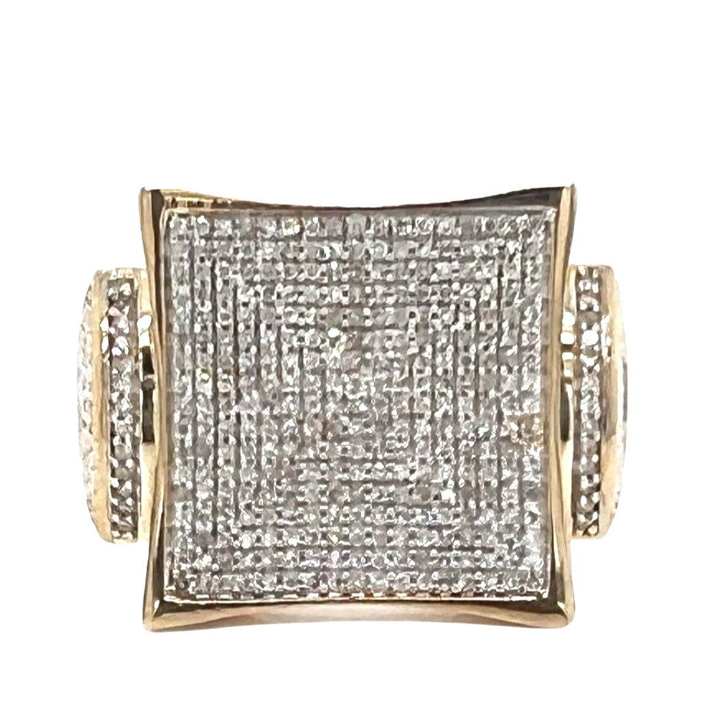 10K Yellow Gold 17MM Kite Top Pave Diamond Ring 0.80 CT