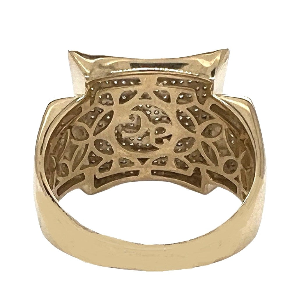 10K Yellow Gold 17MM Kite Top Pave Diamond Ring 0.80 CT