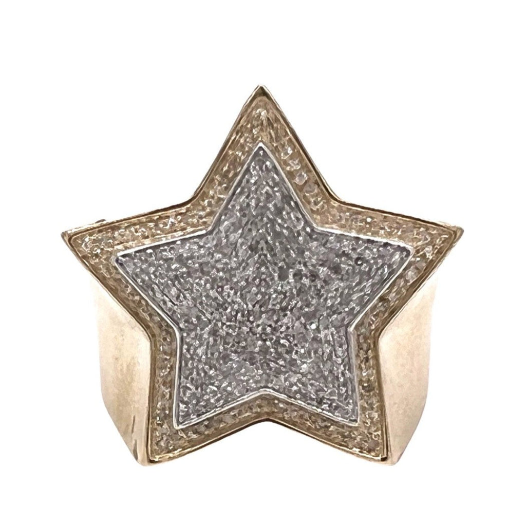 Mens 10K Yellow Gold 25MM 3D Super Star Pave Diamond Ring 0.55 CT