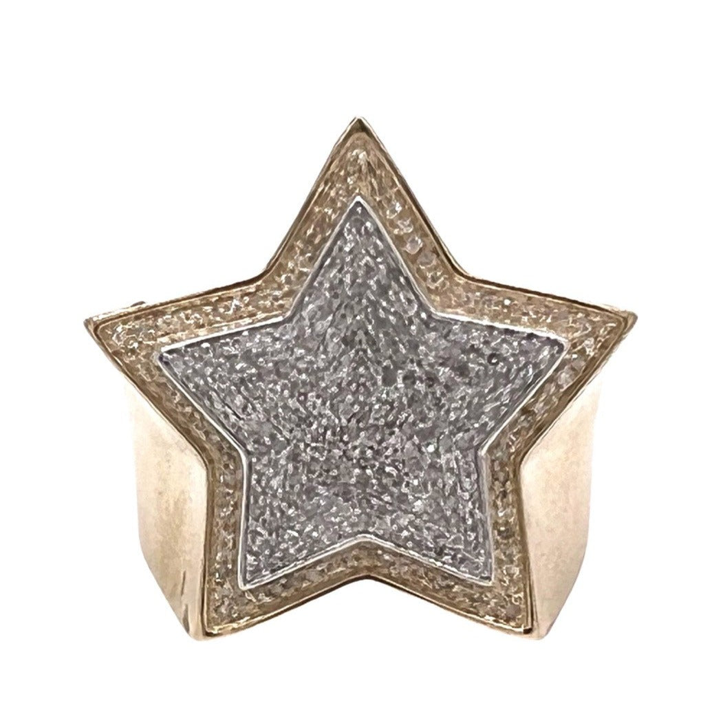 Mens 10K Yellow Gold 25MM 3D Super Star Pave Diamond Ring 0.55 CT