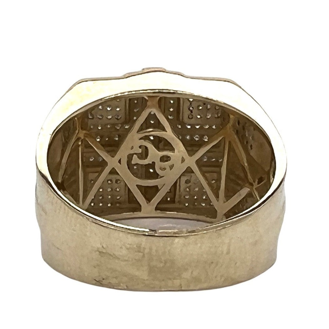Mens 10K Yellow Gold 15MM Layered Cross Pave Diamond Ring 0.50 CT