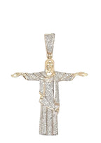 10K Yellow Gold Brazilian Jesus "Christ the Redeemer" Diamond Pendant 0.80 CT 2.1"