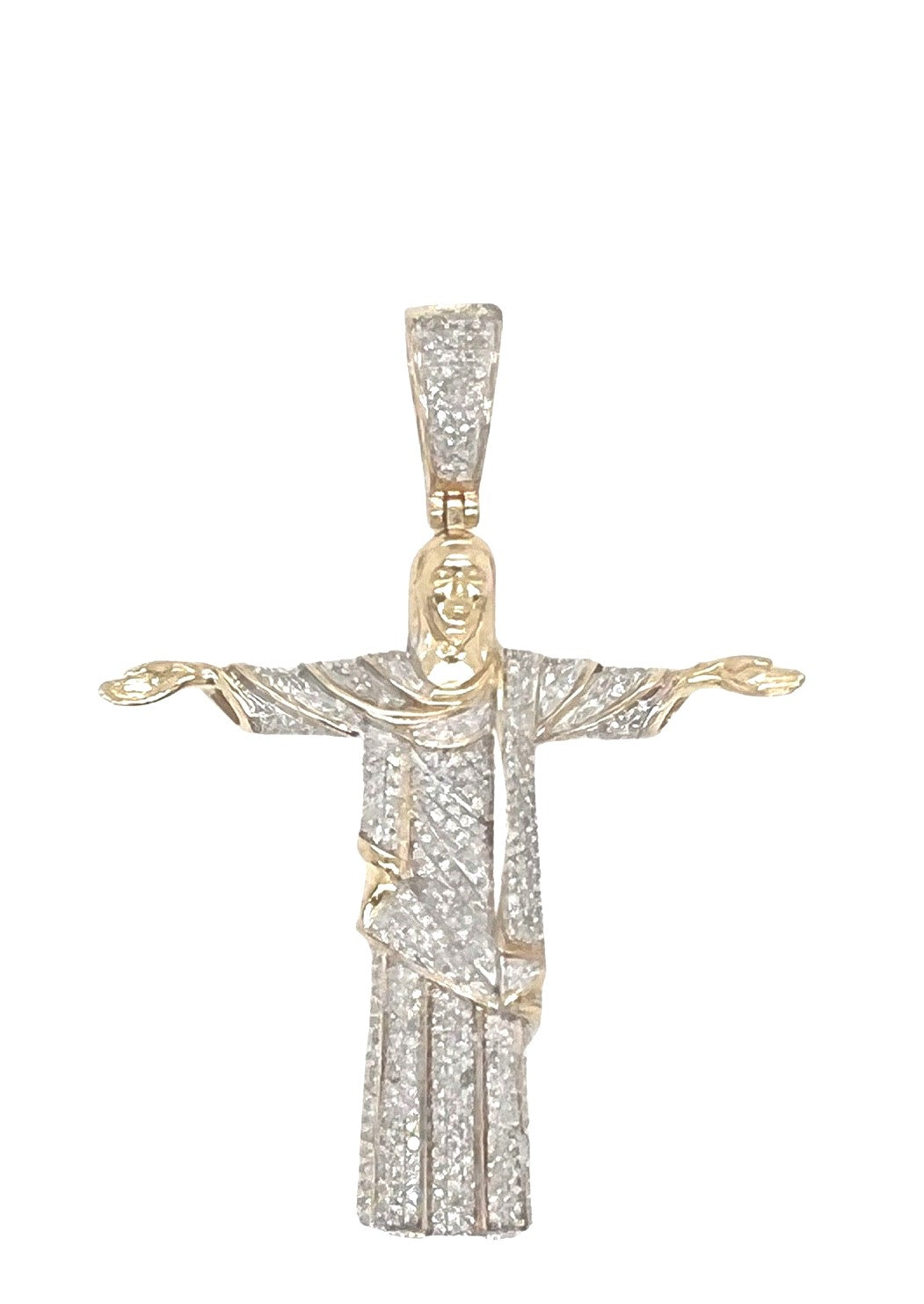10K Yellow Gold Brazilian Jesus "Christ the Redeemer" Diamond Pendant 0.80 CT 2.1"