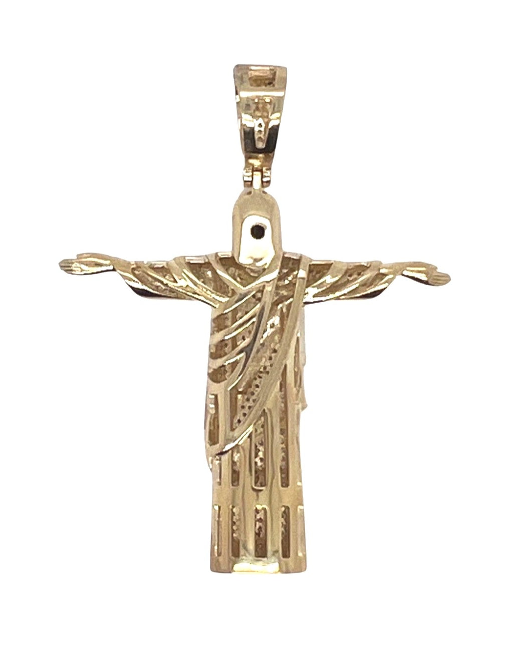 10K Yellow Gold Brazilian Jesus "Christ the Redeemer" Diamond Pendant 0.80 CT 2.1"