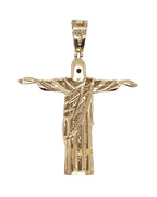 10K Yellow Gold Brazilian Jesus "Christ the Redeemer" Diamond Pendant 0.80 CT 2.1"