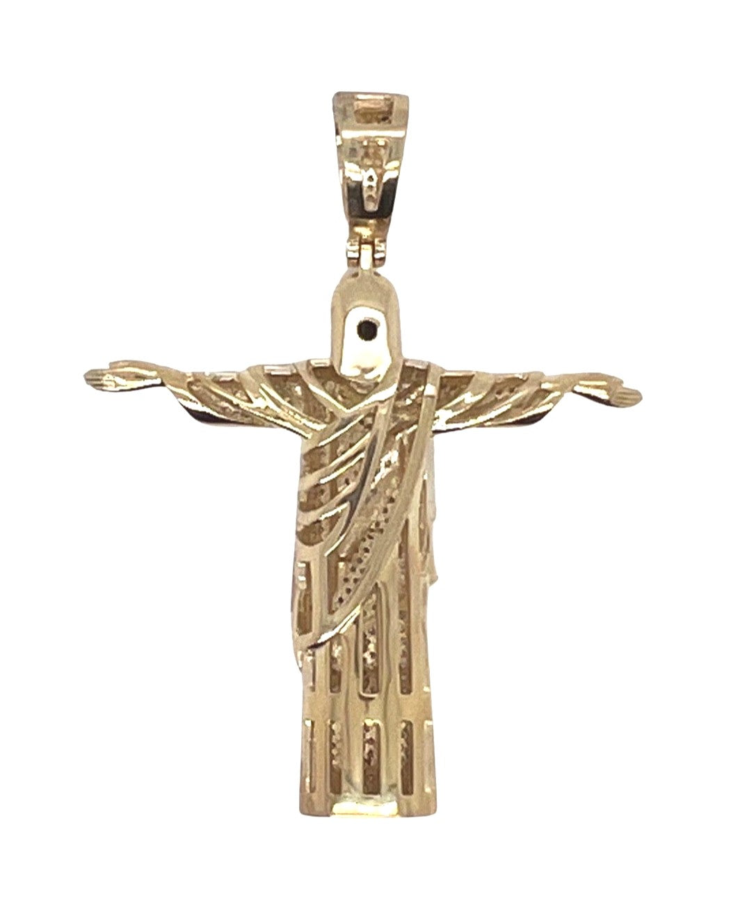 10K Yellow Gold Brazilian Jesus "Christ the Redeemer" Diamond Pendant 0.80 CT 2.1"