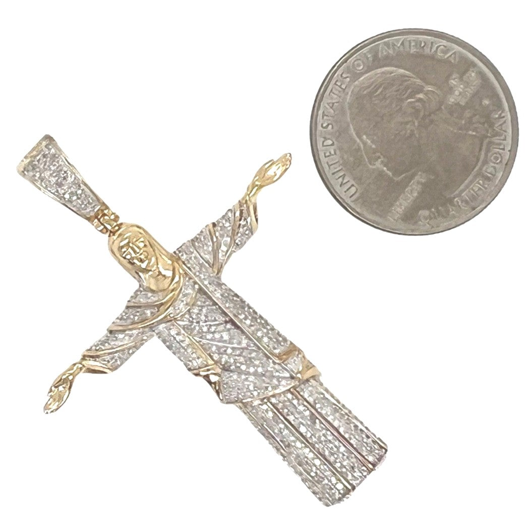 10K Yellow Gold Brazilian Jesus "Christ the Redeemer" Diamond Pendant 0.80 CT 2.1"