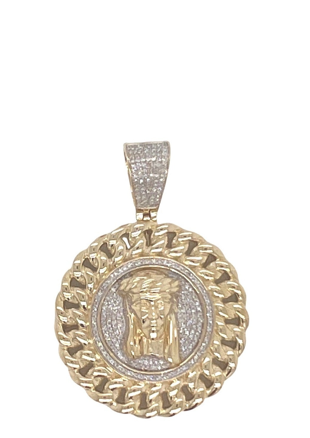 10K Yellow Gold Jesus Head Medallion Diamond Pendant 0.50 CT 1.8"