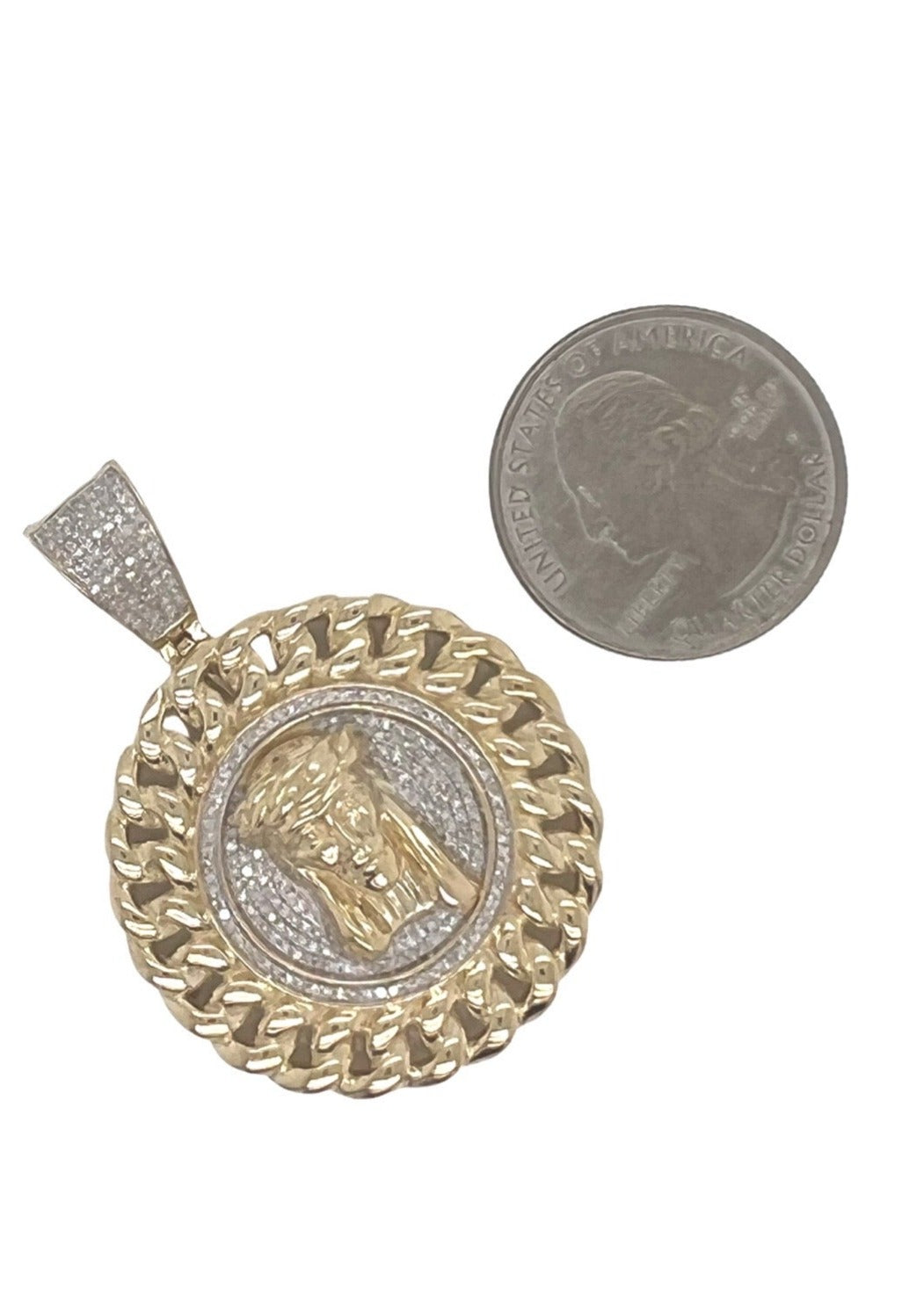 10K Yellow Gold Jesus Head Medallion Diamond Pendant 0.50 CT 1.8"