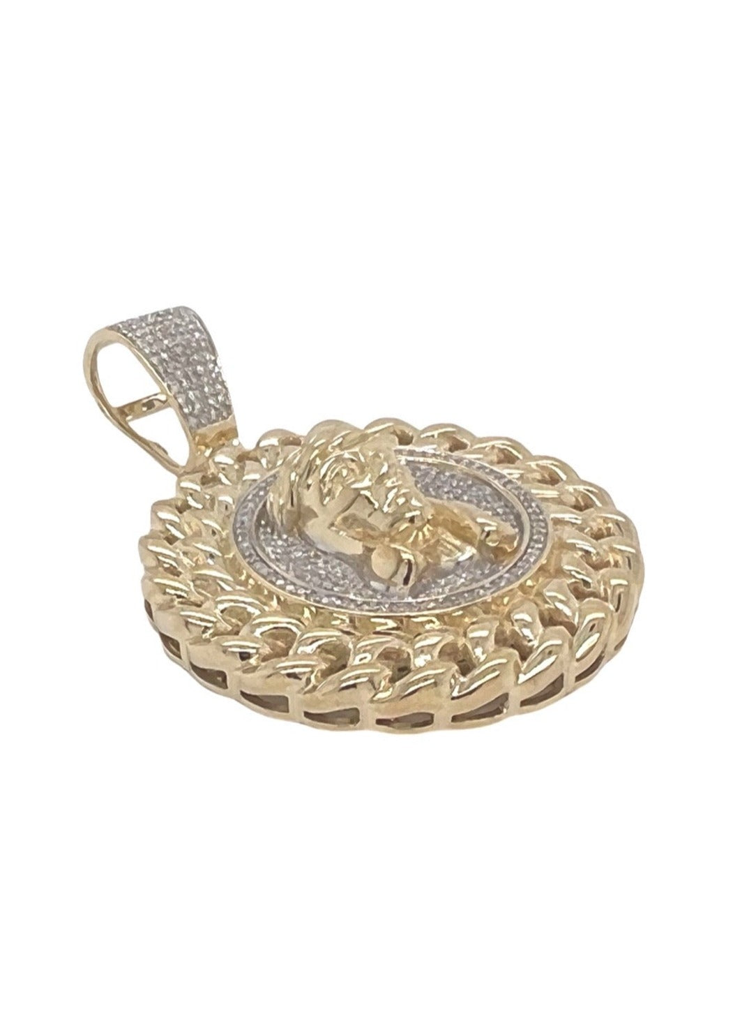 10K Yellow Gold Jesus Head Medallion Diamond Pendant 0.50 CT 1.8"