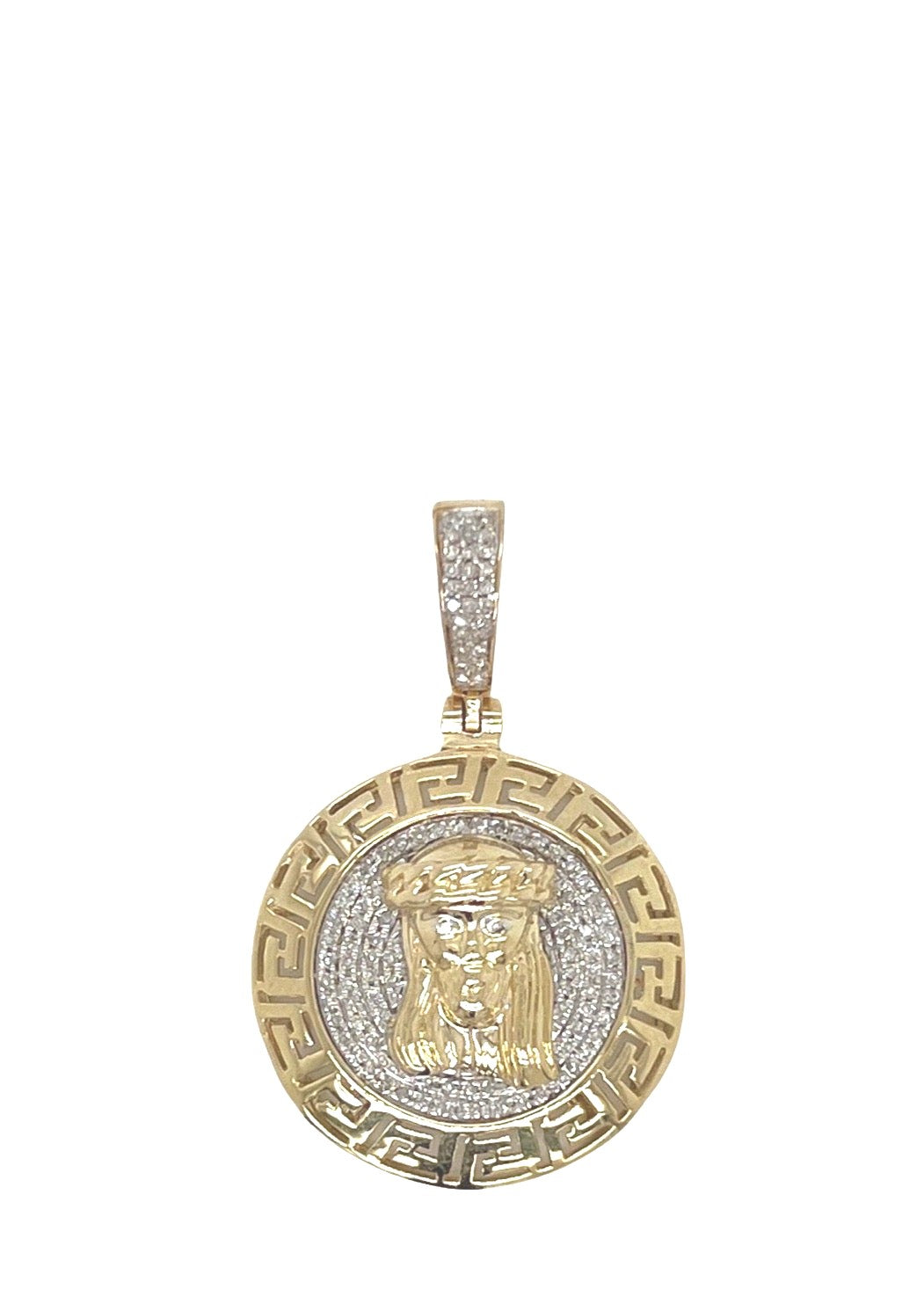 10K Yellow Gold Jesus Head Medallion Diamond Pendant 0.25 CT 1.35"