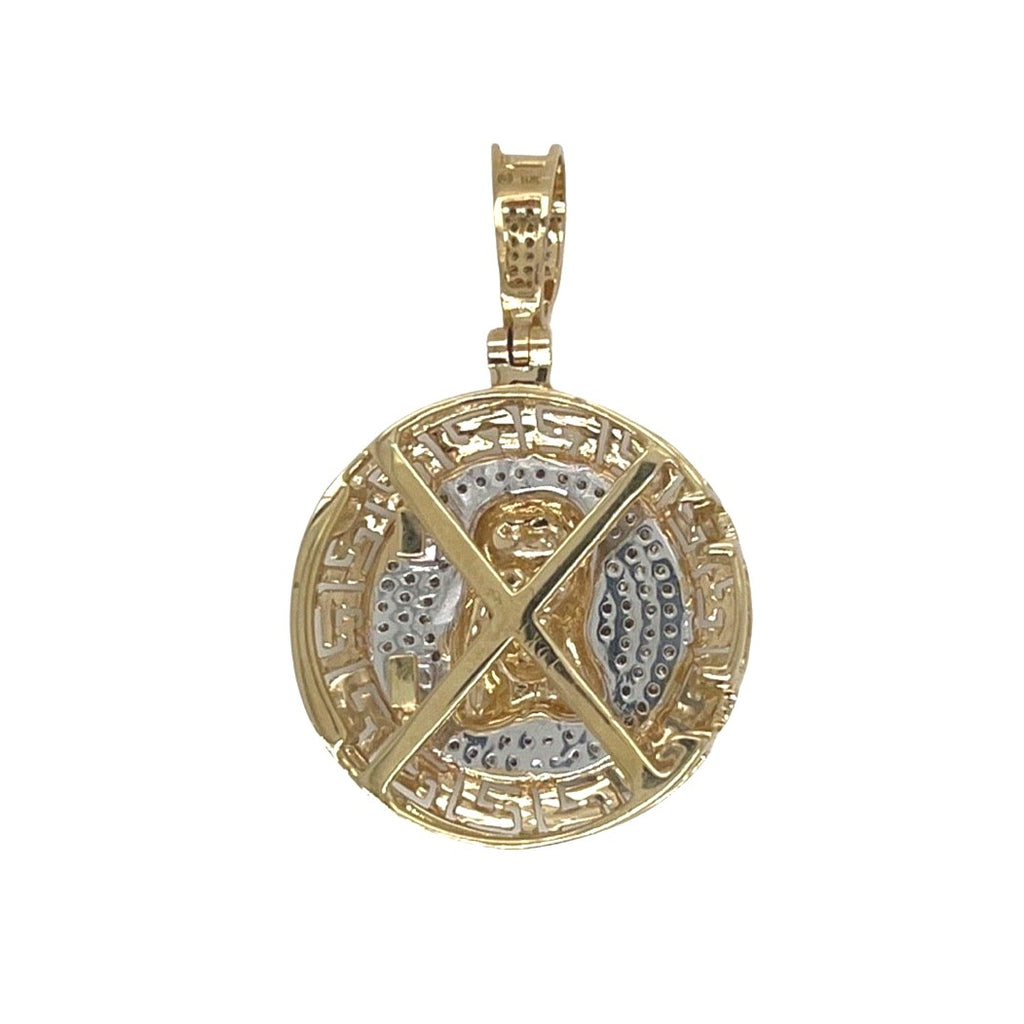 10K Yellow Gold Jesus Head Medallion Diamond Pendant 0.25 CT 1.35"
