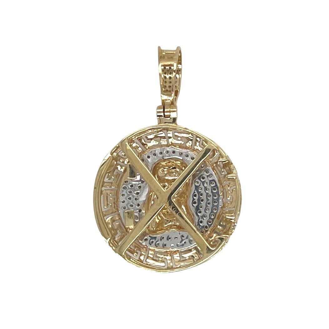 10K Yellow Gold Jesus Head Medallion Diamond Pendant 0.25 CT 1.35"