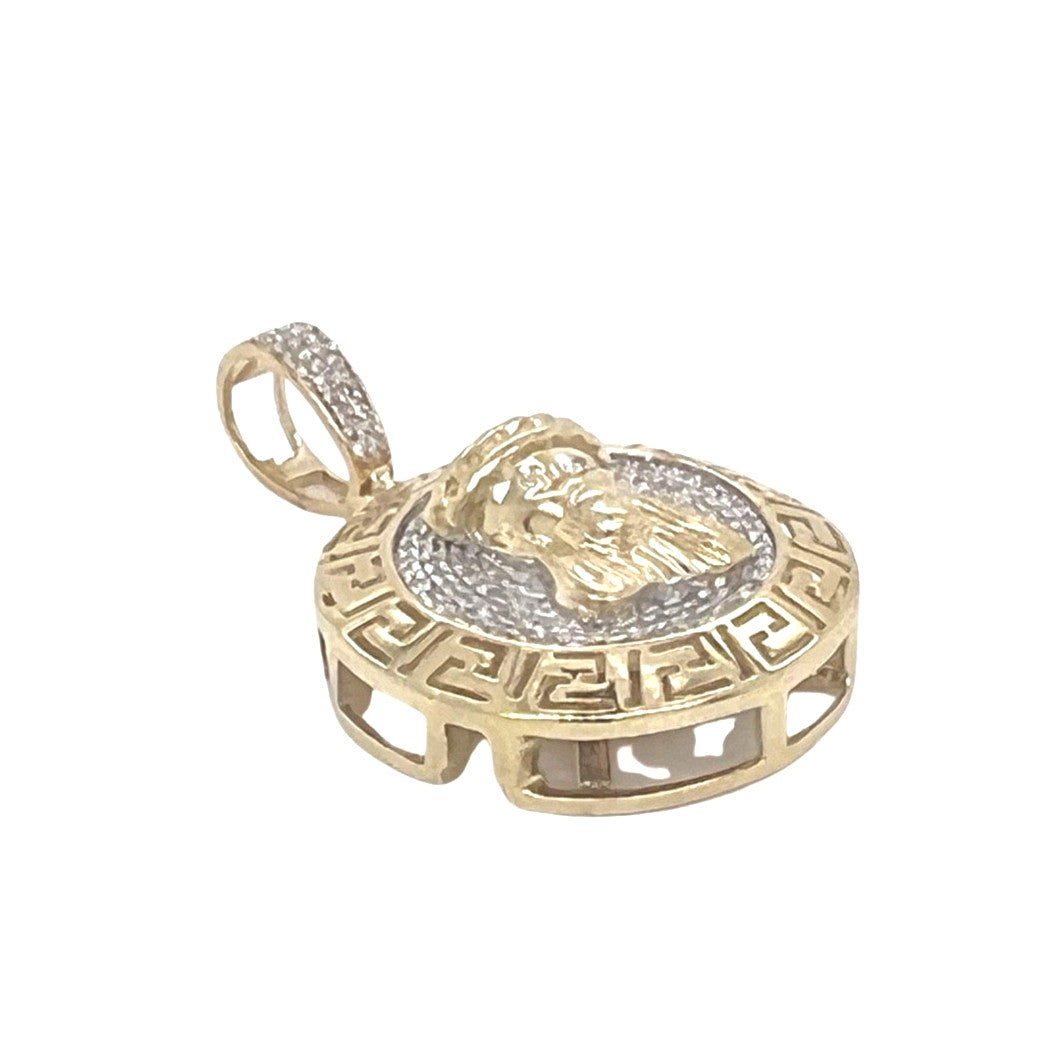 10K Yellow Gold Jesus Head Medallion Diamond Pendant 0.25 CT 1.35"