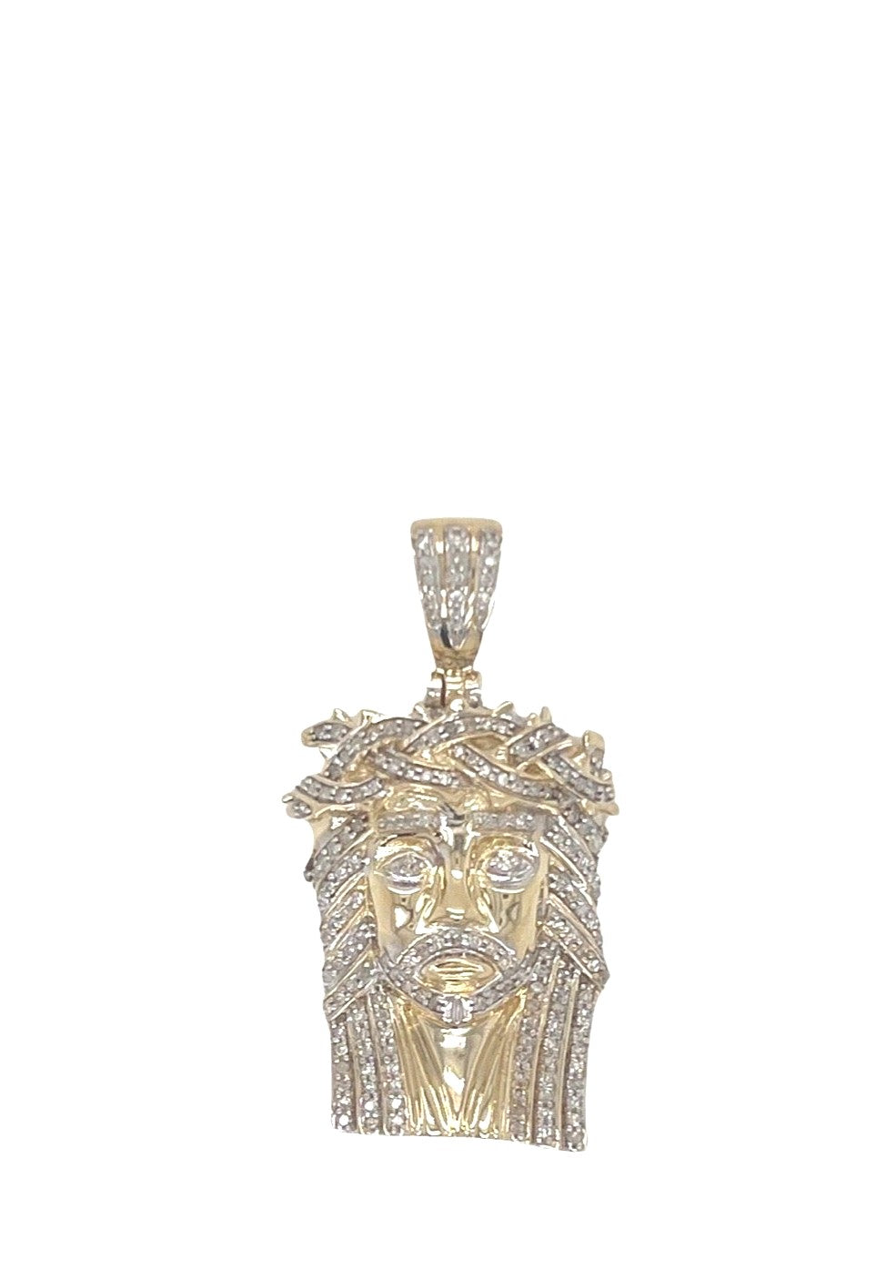 10K Yellow Gold Jesus Head Diamond Pendant 0.40 CT 1.35"