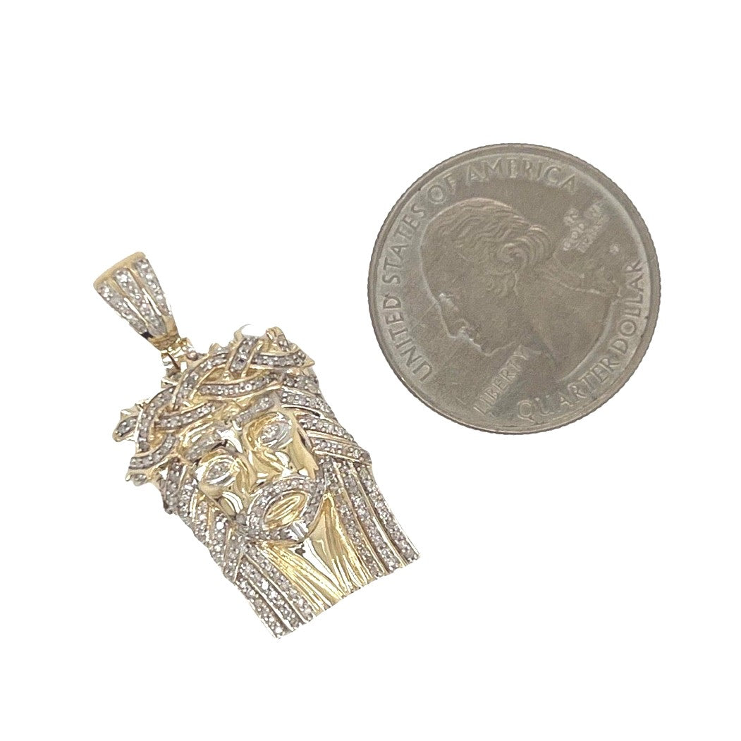 10K Yellow Gold Jesus Head Diamond Pendant 0.40 CT 1.35"