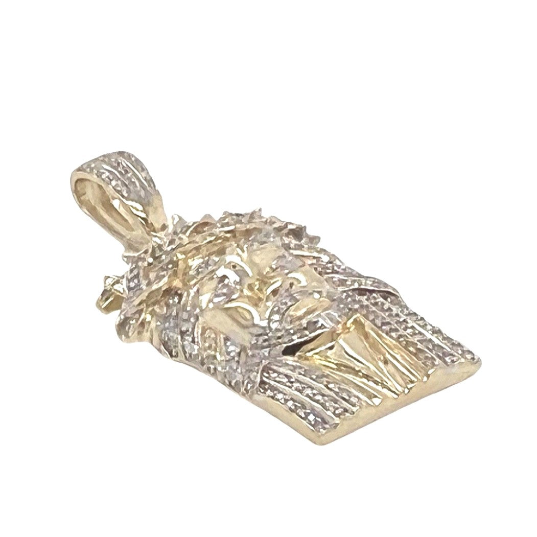 10K Yellow Gold Jesus Head Diamond Pendant 0.40 CT 1.35"