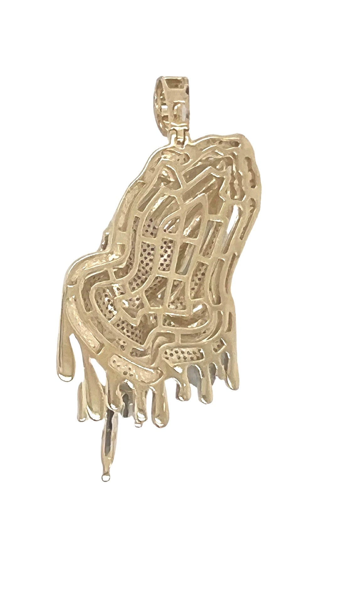 10K Yellow Gold Dripping Praying Hands with Rosary Diamond Pendant 1.15 CT 2"