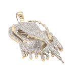 10K Yellow Gold Dripping Praying Hands with Rosary Diamond Pendant 1.15 CT 2"