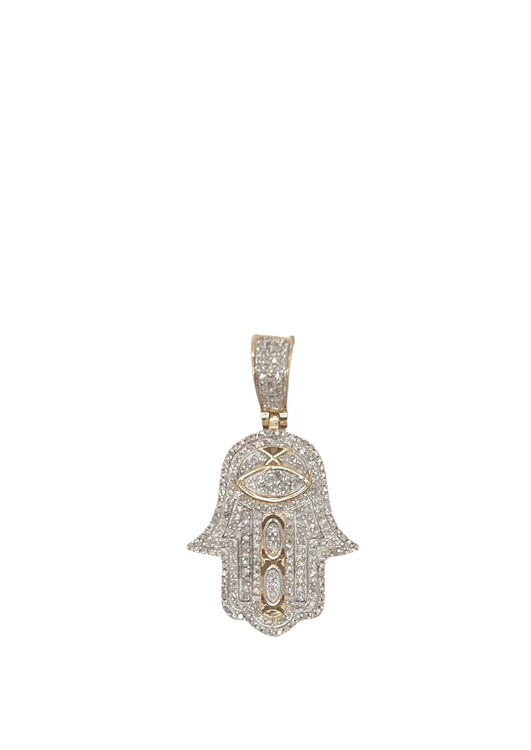 10K Yellow Gold Evil Eye Hamsa Diamond Pendant 0.45 CT 1.25"